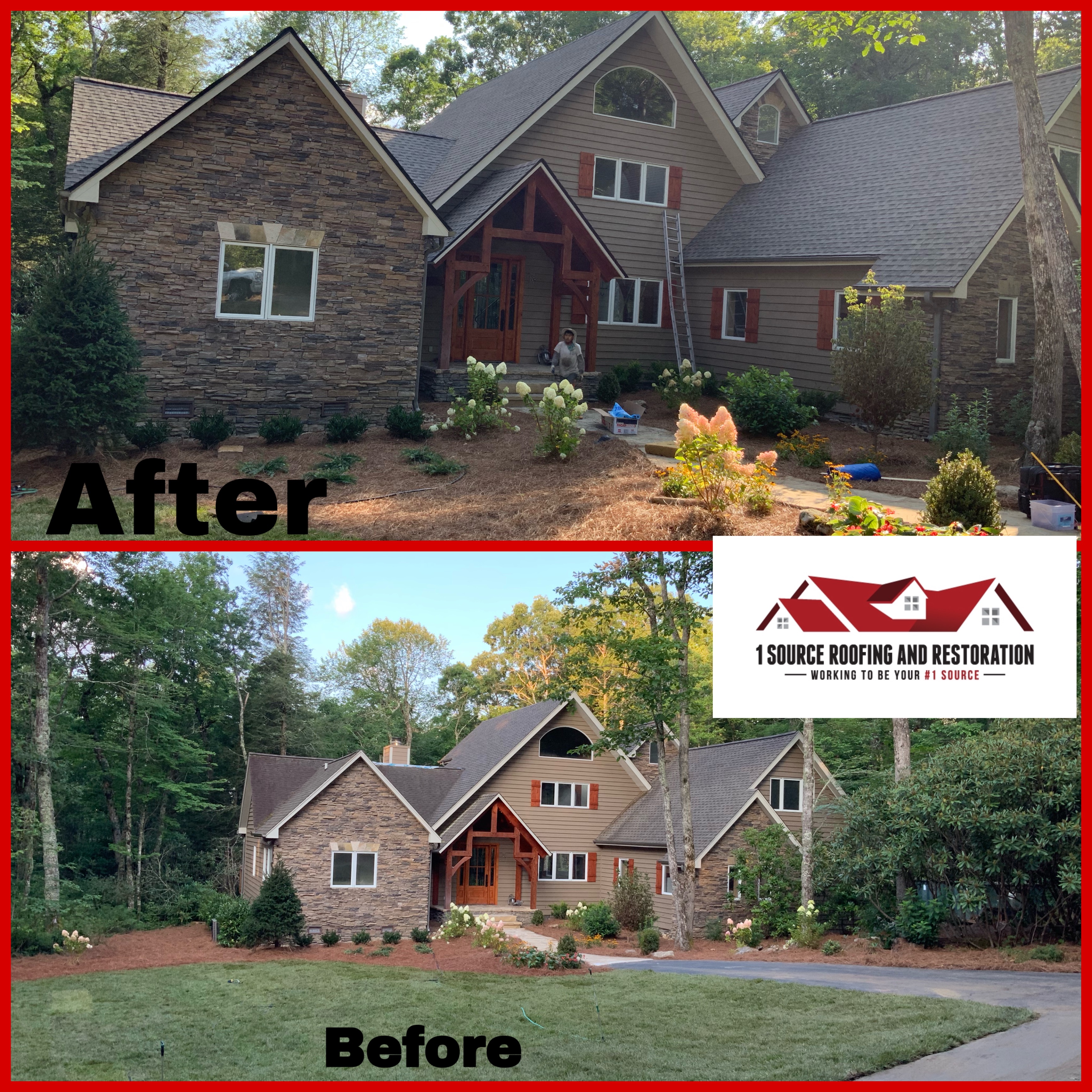 Finished roof replacement by 1 Source Roofing with 6-nail pattern and verified fastener depth